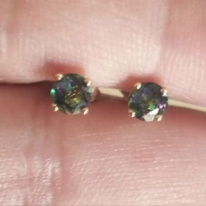 14K Gold Mystic Topaz Stud Earrings